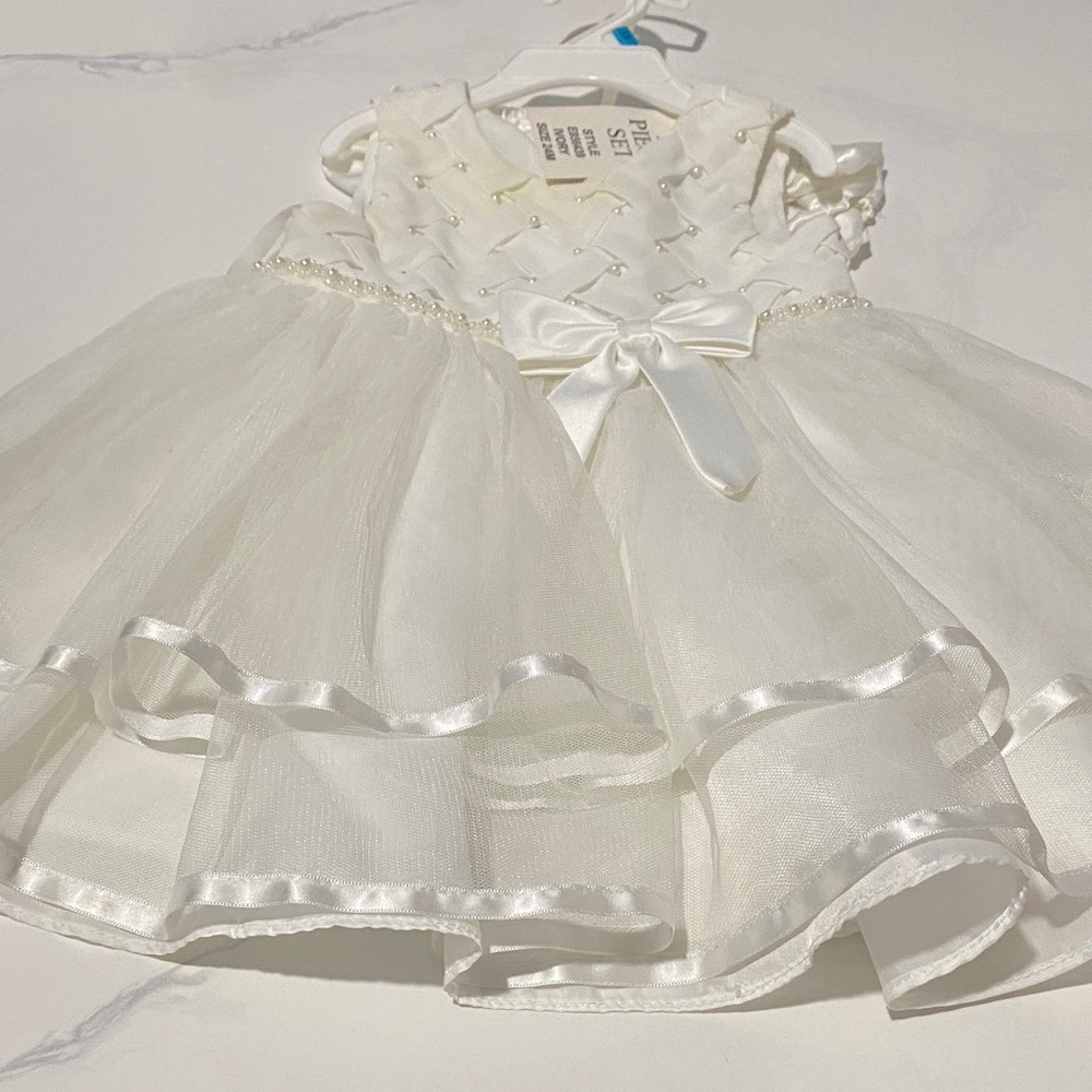 Rare Editions White Baby Dress with Pearls